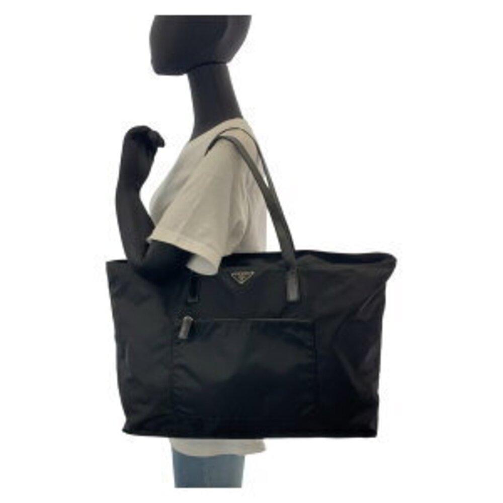 Prada logo Tessuto nylon black bag triangular plate tote shoulder leather - Picture 9 of 10